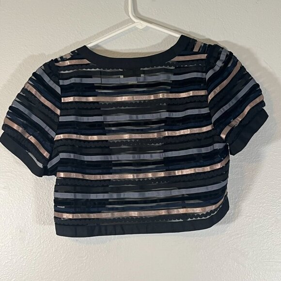 Elevenses Anthropologie Ribbon Sheer Striped Shrug‎ Black Blue Pink Size Medium - Picture 6 of 7